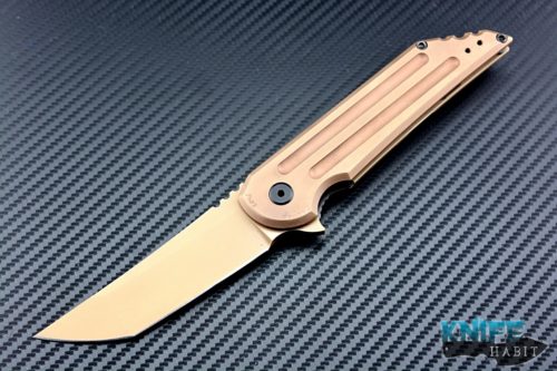 semi-custom Jake Hoback UHEP Kwaiken mid tech knife, coyote brown pvd scales and blade
