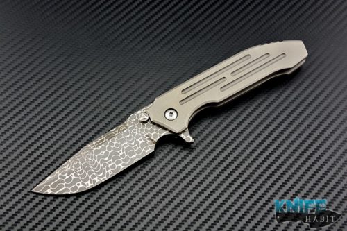 custom Peter Rassenti SNAFU lizard damascus blade steel, milled scales