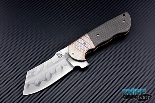 custom michael burch burchtree bladeworks DAO flipper dress custom knife, superconductor bolsters, hamon blade, light strike carbon fiber handle, liner lock