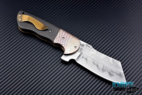 custom michael burch burchtree bladeworks DAO flipper dress custom knife, superconductor bolsters, hamon blade, light strike carbon fiber handle, liner lock