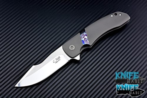 custom chad nell esg flipper knife, timascus inlays, timascus clip, hand rubbed mirror polished blade cpm 154 steel