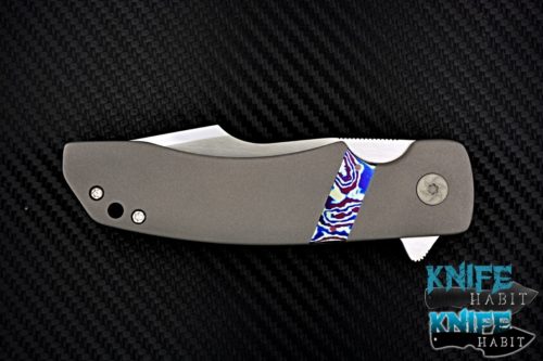 custom chad nell esg flipper knife, timascus inlays, timascus clip, hand rubbed mirror polished blade cpm 154 steel