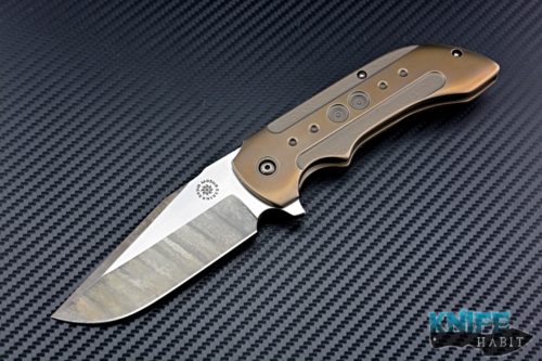 custom david mosier talos knife, etched blade, bronzed titanium