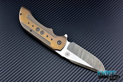 custom david mosier talos knife, etched blade, bronzed titanium