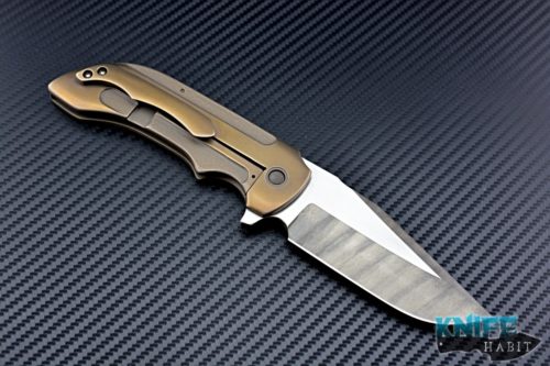 custom david mosier talos knife, etched blade, bronzed titanium