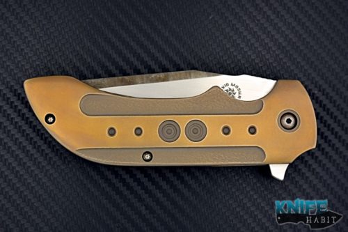 custom david mosier talos knife, etched blade, bronzed titanium