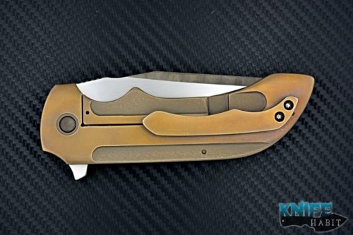 custom david mosier talos knife, etched blade, bronzed titanium