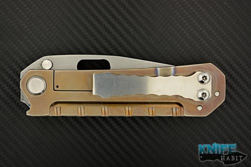 custom dsk tactical gf-1 gold tomb one-off knife, s35vn blade steel swanto grind, gold milled titanium handle