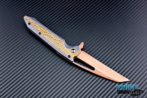 custom gavko blacktip knife, copperwash AEB-L blade, sculpted titanium handles