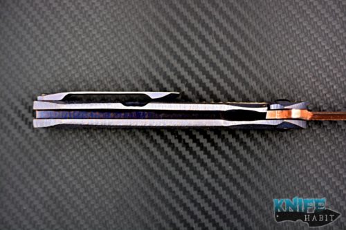 custom gavko blacktip knife, copperwash AEB-L blade, sculpted titanium handles