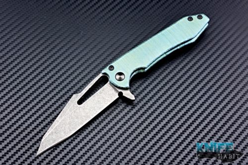 custom gavko knives small mako knife for sale, sculpted titanium green anodized handle