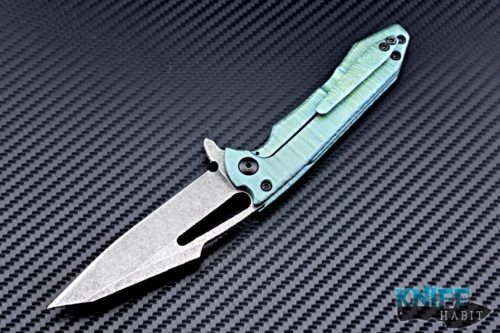 custom gavko knives small mako knife for sale, sculpted titanium green anodized handle