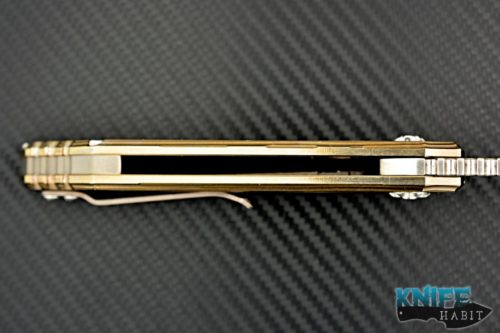 custom jake hoback kwaiken knife for sale, gold bronzed milled titanium, satin blade finish