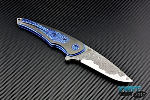 custom les voorhies simplex knife, full dress zirconium scales, timascus inlays, timascus clip, chad nichols san mai damascus blade