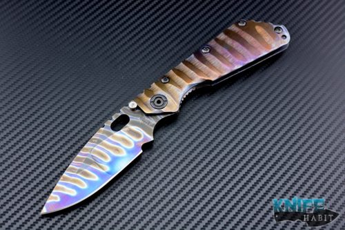 mick strider customs MSC SMF full custom knife, flame anodized titanium blade, flame anodized titanium sculpted handle