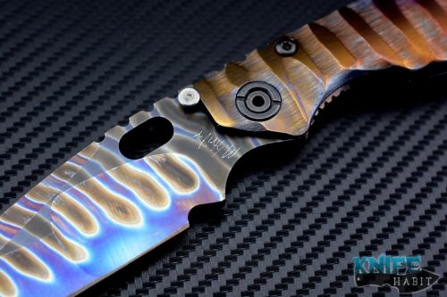 mick strider customs MSC SMF full custom knife, flame anodized titanium blade, flame anodized titanium sculpted handle