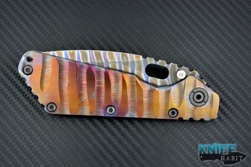 mick strider customs MSC SMF full custom knife, flame anodized titanium blade, flame anodized titanium sculpted handle