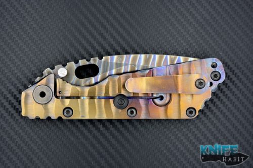 mick strider customs MSC SMF full custom knife, flame anodized titanium blade, flame anodized titanium sculpted handle