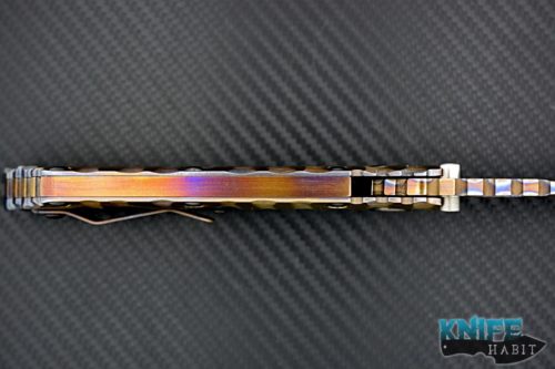 mick strider customs MSC SMF full custom knife, flame anodized titanium blade, flame anodized titanium sculpted handle