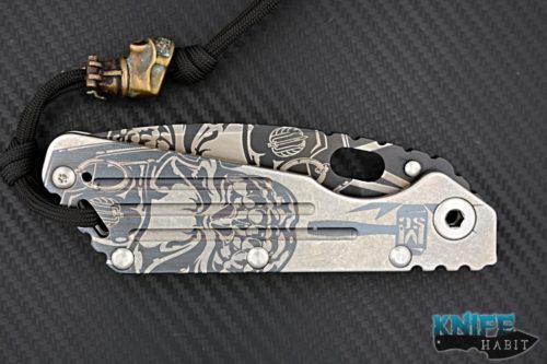 custom mick strider msc smf starlingear slickster grenade knife, milled full titanium handle, starlingear graphics, bead, custom sheath