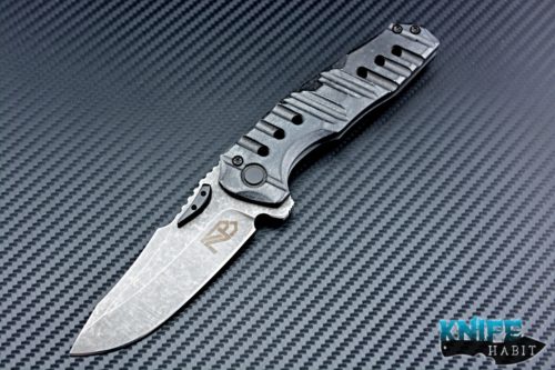 custom nova blades tombstone knife, milled titanium handle scales, flipper knife, stonewashed s35vn blade steel