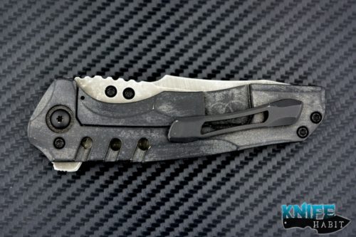 custom nova blades tombstone knife, milled titanium handle scales, flipper knife, stonewashed s35vn blade steel