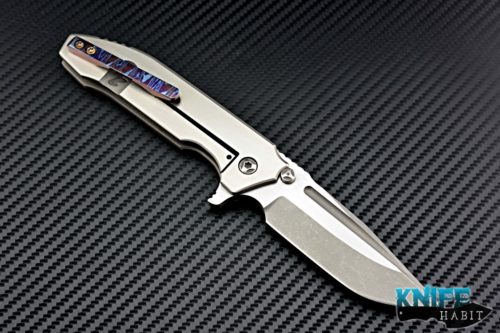 custom peter rassenti snafu integral knife for sale, timascus clip, dual tone blade and titanium handle