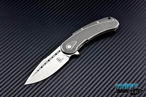 todd begg knives mini bodega for sale, stonewashed titanium, s35vn blade steel fluted hollow grind