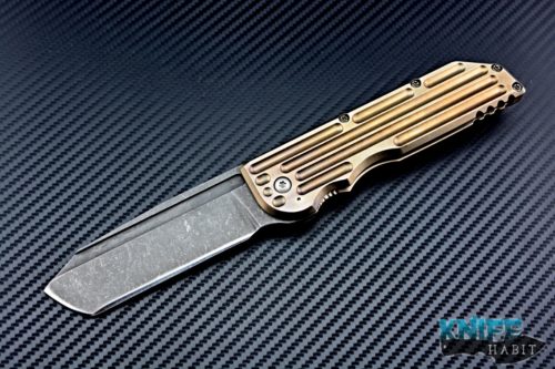 custom alphahunter tactical design original warhorse, acid washed 3V blade, milled titanium gold anodized handle