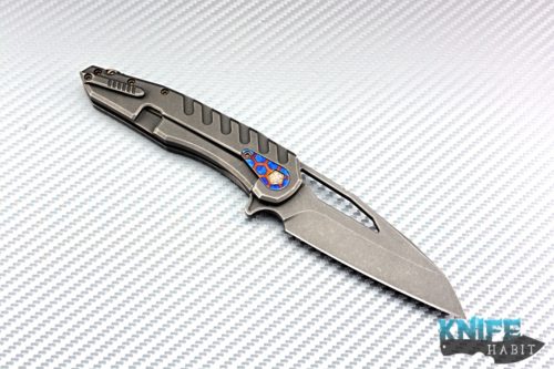 custom D.C. Munroe sigil MK3 knife, cpm s90v blade steel, flat taper grind, titanium frame, ti conductor stabilizer