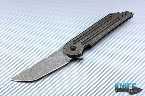 custom jake hoback kwaiback weg edition knife, acid washed milled titanium frame, cts-xhp blade steel