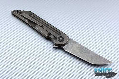 custom jake hoback kwaiback weg edition knife, acid washed milled titanium frame, cts-xhp blade steel