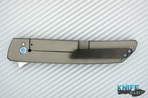 custom pohan leu hamachi flipper knife, blue twill silver light strike carbon fiber scales, zirconium bolster, s35vn blade steel