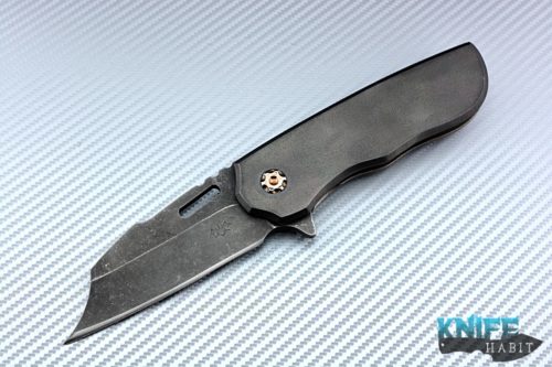 custom sharknivco keto prototype knife, zirconium handle, zirconium clip, acid washed 3v blade steel, titanium