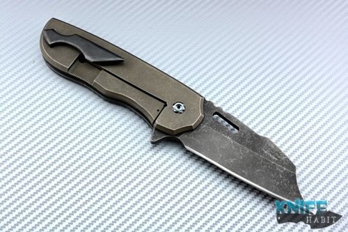 custom sharknivco keto prototype knife, zirconium handle, zirconium clip, acid washed 3v blade steel, titanium