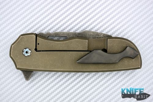 custom sharknivco keto prototype knife, zirconium handle, zirconium clip, acid washed 3v blade steel, titanium