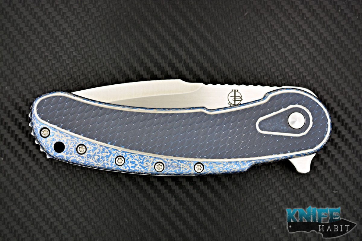 Todd Begg Knives: Steelcraft Series - Bodega - Blue Frame - Blue Diamond  Pattern - Damasteel 101