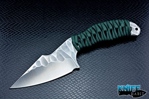 custom borka blades SB1 knife, sculpted 3v blade steel, satin finish, OD green paracord