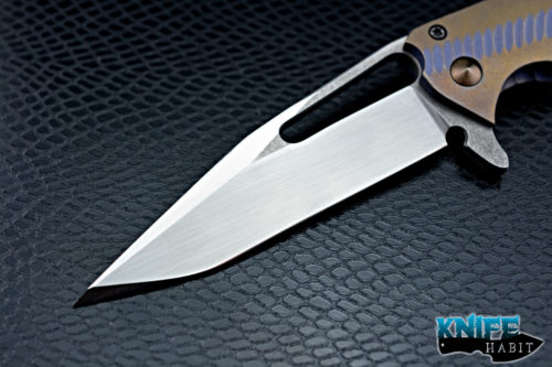 gavko knives thick mako, hand rubbed blade, blue and gold anodized titanium, aeb-l blade steel