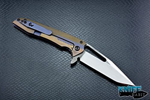 gavko knives thick mako, hand rubbed blade, blue and gold anodized titanium, aeb-l blade steel