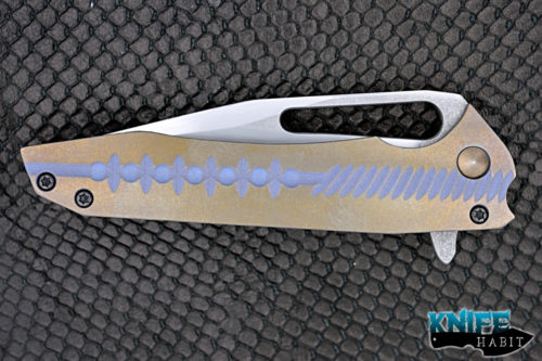 gavko knives thick mako, hand rubbed blade, blue and gold anodized titanium, aeb-l blade steel