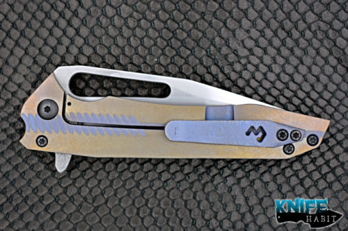 gavko knives thick mako, hand rubbed blade, blue and gold anodized titanium, aeb-l blade steel