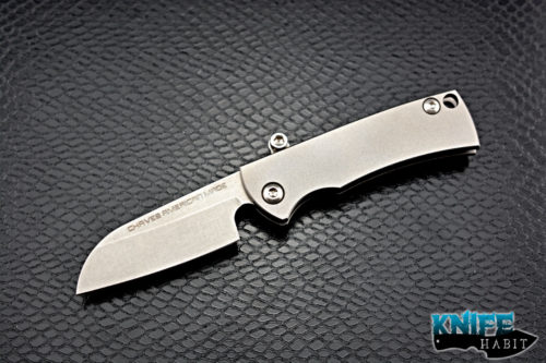 mid-tech ramon chaves american made redencion friction folder knife, s35vn blade steel, skull pocket clip, bead blasted titanium frame