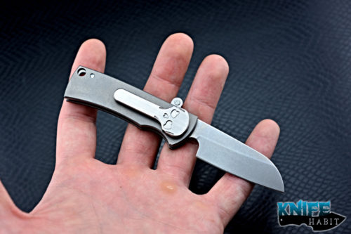 mid-tech ramon chaves american made redencion friction folder knife, s35vn blade steel, skull pocket clip, bead blasted titanium frame