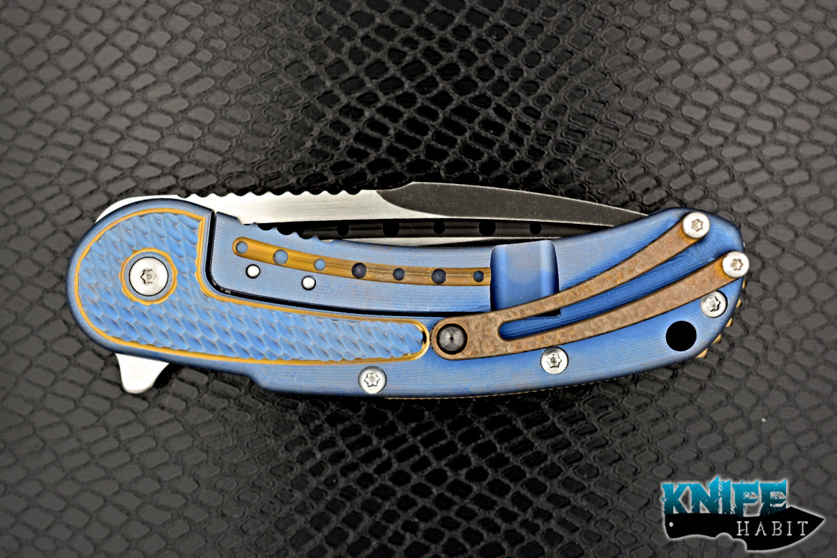 Todd Begg Knives: Steelcraft Series - Bodega - Blue Frame - Blue Diamond  Pattern - Damasteel 101