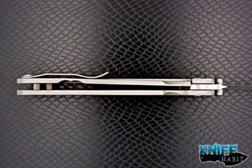 custom tom mayo dr death jr knife, 154v blade steel with satin finish, bead blasted titanium frame