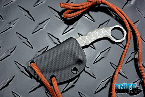 custom borka blades mfr neck knife, sculpted flats, stonewashed finish, carbon fiber sheath