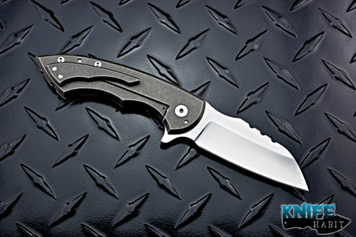 custom brad blount jbb milliwatt knife, tumbled titanium frame, satin blade finish