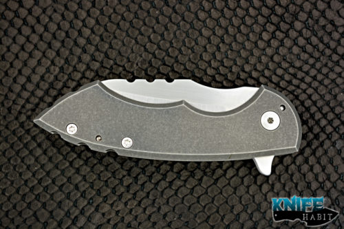 custom brad blount jbb milliwatt knife, tumbled titanium frame, satin blade finish