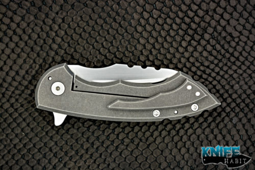 custom brad blount jbb milliwatt knife, tumbled titanium frame, satin blade finish